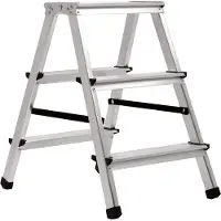 Kadax Aluminium trapladder 3 treden, opvouwbare trapladder tot 125 kg, trapladder met antisliptreden, dubbelzijdige aluminium ladder, vouwladder, huishoudladder