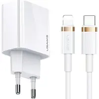 Usams Ład. siec. 1xUSB-C T34 20W 5V-3A PD3.0 + kabel U63 USB-C do lightning 20W biały/white (T49) T4