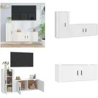 vidaXL 2-delige Tv-meubelset bewerkt hout wit - Tv-kast - Tv-kasten - Tv-meubel - Hifi-meubel