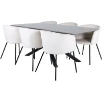 Ebuy24 PiazzaGRBL eethoek eetkamertafel grijs en 6 Berit eetkamerstal velours beige.