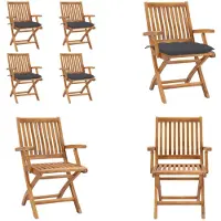 vidaXL Opklapbare tuin stoelen met kussens, 4 stuks. Massief teakhout - Tuinstoel - Tuinstoelen - Houten stoel - Houten stoelen