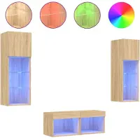 vidaXL 4-delige Tv-wandmeubelset met LED-verlichting sonoma eikenkleur