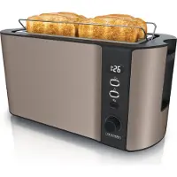 Arendo Langschlitztooster, 1500 W, geschikt voor 4 boterhammen, met display en resterende tijdsaanduiding, 6 bruiningsgraden, broodroosteraccessoire, kruimelbak, roestvrij staal, brons