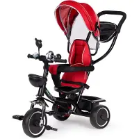 Ecotoys driewieler met duwstang - buggy - kinderwagen - rood - vanaf 12 maanden