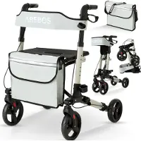 Arebos Aluminium Rollator | Lichtgewichtrollator | Staphulp Loopwagen | Inklapbaar Medical opvouwbare lichtgewicht rollator carbon| belasting tot 136 kg | Grijs