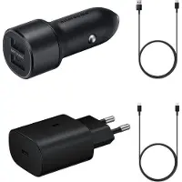 Samsung Lader set. Inclusief reis- en auto-adapters met kabels, Auto-adapter, Zwart