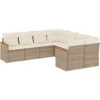 vidaXL 8-delige Loungeset met kussens poly rattan beige