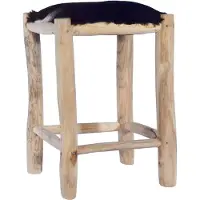 The Living Store Geitenleer Barkruk - Vintage Barkruk - Barkruk echt geitenleer en massief teakhout - Teak Houten Barkruk - Bruine Barkruk - Barkruk Vintage Style