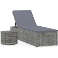 Syfax Ligbed met kussen en theetafel poly rattan grijs