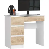 Akord Bureau Links A-7 / Computerbureau / Computer Tafel / Bureautafel Links / Wit – Sonoma Eik/ 90 x 77 x 50 cm