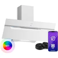 Klarstein BigBite schuine afzuigkap 90 cm - glazen design, 417 m³/u boost, A+++ energieklasse, ledverlichting, touchbediening, 3+booststanden, stil, afzuiging en recirculatie, afzuigkap, wit