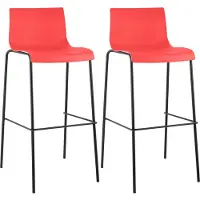 CLP Set van 2 barkrukken, model Hover, kunststof zitting, onderstel met 4 poten. Kleur zitting: rood. Kleur onderstel: zwart