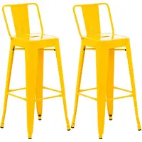 CLP Barkruk set van 2 stuks met rugleuning, in industriële stijl "Mason", met rugleuning | Kleur: geel