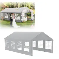 XINZI Partytent, tuinpaviljoen, trouwtent met afneembare zijpanelen, PE-doek, UV-bescherming, stabiel en weerbestendig, 4x8 meter, grijs