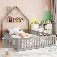 Sweiko gestoffeerd bed, 140 x 190 cm, kinderbed met een schachtvorm, bed met lattenbodem (zonder matras), beuken hout, minimalistische stijl, grijs