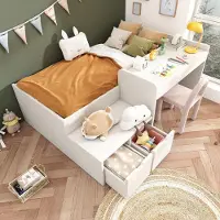 Ulife Wit kinderbed voor één persoon, gemaakt van massief hout, met bureau, lades en lattenbodem, ruimtebesparend voor jongens en meisjes - zonder matras, 90 x 200 cm
