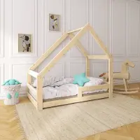 Need Sleep - Montessori Huisbed 70x140 cm – Peuterbed met Valbeveiliging – Asymmetrisch – Naturel Hout
