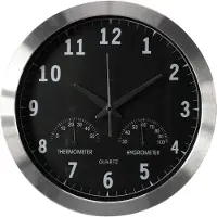 Perel Wandklok, rond, analoog, 35,5 cm, radiogestuurde tijdsaanduiding (DCF), met thermometer en hygrometer, aluminium, zilver