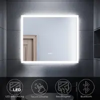 Sonni LED Tactiel bedieningspaneel, spiegel voor de badkamer, kleurtemperatuur van warm wit licht, 500x600mm, anti-condens, wandspiegel met Bluetooth-functie