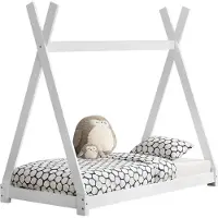 In And OutdoorMatch And OutdoorMatch kinderbed Dane - Tipi - Vurenhout - Met lattenbodem - 80x160 cm - Wit - Jongensbed - Meisjesbed - Schattig design