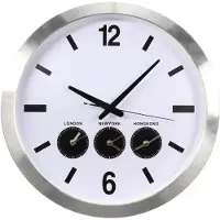 Perel Aluminium wereldklok met 3 tijdzones dia. 45.5 cm