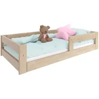 Need Sleep Montessori Bed Kinder Vloerbed 140x70 cm - Naturel Hout - Lattenbodem Laag Kinderbed - met Uitvalbescherming - Peuterbed Jongens Meisjes – Bed voor Kinderen