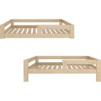 Need Sleep - Montessori Kinderbed Vloerbed met Uitvalbescherming - Naturel Hout - 70x140 cm - 2 in 1 ontwerp met verwisselbare poten (22 cm)