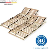 NovaSleep Verstelbaar lattenbodem, 200x200 cm, 7 zones, 28 flexibele latten, 2 lattenbodems van 100x200 cm, geproduceerd in Duitsland, frame van stevig beuken hout, belastbaar tot 150 kg, verstelbaar hoofdeinde