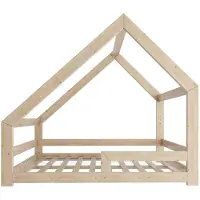 Need Sleep - Montessori Huisbed 140x200 cm – Peuterbed met Valbeveiliging – Asymmetrisch – Naturel Hout