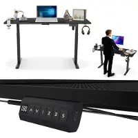 FIVMEN Verstelbaar bureau met elektrische hoogteverstelling, voorzien van een USB-C oplaadpoort, afmetingen 120x60 cm. Verstelbaar computerbureau, staand bureau, zwart