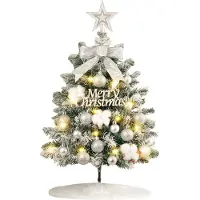 Nikcorp Kunstkerstboom, 60 cm, met LED-verlichting en kerstballen. Mini-dennenboom