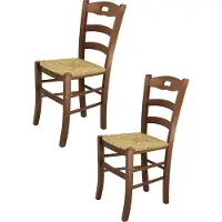 STOCK LINE t m c s Tommychairs - Set van 2 stoelen SAVOIE, geschikt voor keuken en eetkamer, met een stevige structuur van gelakt beukenhout in de kleur notenbruin en een zitting van stro