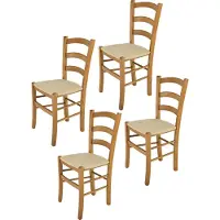 STOCK LINE t m c s Tommychairs - Set van 4 stoelen VENICE, geschikt voor keuken en eetkamer, met een stevige structuur van gelakt beukenhout in eikenhoutkleur en een beklede zitting met stof in de kleur linnen