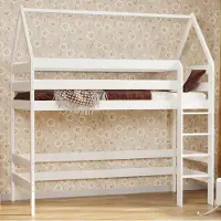 Need Sleep Bedstede, kinderbed, etagebed, hoogslaper met trap, kinderhoogslaper, hoogbed voor volwassenen en jongeren, 90x200, wit