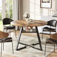 UnboxG Balkontafel, campingtafel, tuintafel, bistrotafel, met metalen frame, ronde eettafel, voor 4-6 personen, geschikt voor eetkamer, woonkamer, keuken, lichtbruin, 120x120x75 cm