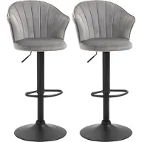 Fortuna Lai 2-delige set barkrukken, draaibare barkrukken met rugleuning, in hoogte verstelbaar, fluweelachtig grijs, armleuningenloos, 51,5x57,5x93-114,5 cm, geschikt voor keuken en bar