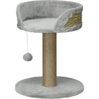 Youjia Kartonnen kraboom, klein, 49 cm. Kattenboom met krabpaal, speelbal en ligvlak. Klimboom voor katten tot 4 kg. Kattenmeubel, jute, grijs