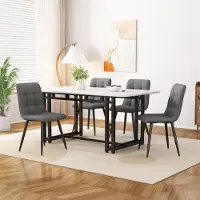 Sweiko eettafelset, 120x70 cm, zwart, met 4 stoelen. Moderne eettafelset voor de keuken. Donkergrijze linnen eetkamerstoelen. Eettafel met zwart metalen poten