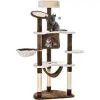 Fortuna Lai Kraboom XXL kattenboom 153H cm met kattenhol hangmat klimboom voor katten pluche bruin voor spel en ontspanning