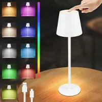 ZMH : Bureaulamp, draadloze LED nachtlamp, aanraakgevoelige dimbare bureaulamp, witte uitvoering, geschikt voor naast het bed, USB-oplaadbare metalen nachtlamp