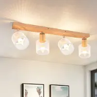ZMH Deckenlamp met 4 lampen, houten behuizing, LED, vintage design, verstelbaar, E14 fitting. Geschikt voor als wandlamp, spotlamp, voor hal, woonkamer, slaapkamer, keuken en eetkamer