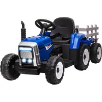 Fortuna Lai elektrische kinderauto met aanhanger, afstandsbediening, koplampen, snelheid 3-6 km/u, geschikt voor kinderen van 3-6 jaar, blauw