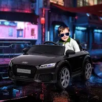 Fortuna Lai Elektrische kinderauto, model Audi, met 2.4G afstandsbediening, muziek, claxon, LED-verlichting, USB-aansluiting, geschikt voor kinderen van 3-5 jaar, zwart