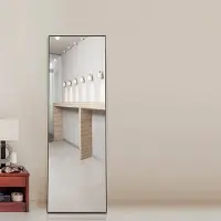 Fortuna Lai Standaard spiegel, volledig lichaamsspiegel met gouden metalen frame, 150x40cm, HD, grote spiegel voor de hal of kleedkamer, rechthoekige, hoge spiegel voor woonkamer of kleedkamer, zwart