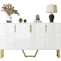 Sweiko hoogglans dressoir, met 4 deuren, metalen handgrepen en poten, geometrisch design in wit, afmetingen: 140 cm breed x 40 cm diep x 80 cm hoog