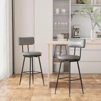 Fortuna Lai barkrukset van 2 stuks met rugleuning, barkrukken met Polyurethanbekleding, keukenkrukken met voetsteun, geschikt voor keuken, woonkamer en bar, eenvoudige montage, grijs