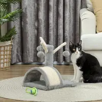 Fortuna Lai Kraboom 40 cm. Kleine kattenkooi met hol, 2 speeltjes, krabmat, krabpaal, klimboom, geschikt voor kleine en grote katten, lichtgrijs