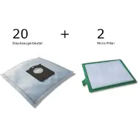 Kallefornia 20 stofzuigzakken + 2 microfilters, geschikt voor AEG AESG 301 Öko ErgoSpace