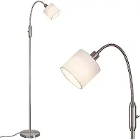 ZMH Vloerlamp voor woonkamer, staande lamp met stoffen kap, 360° draaibaar, modern design met voetpedaal, E14 fitting, metalen staande lamp voor slaapkamer, kantoor, zilverkleurig