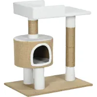 Youjia Kratzboom 79 cm, kleine kattenboom met kattenhol en ligvlak, geschikt voor katten tot 8 kg, gemaakt van jute in bruin/wit